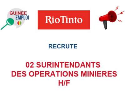 2 SURINTENDANTS DES OPERATIONS MINIERES H/F
