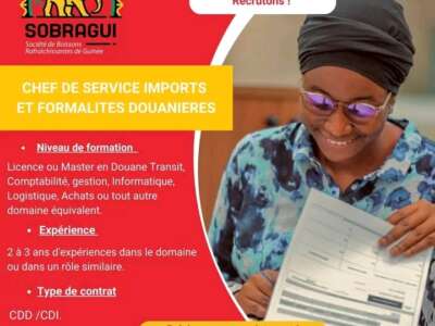 RECRUTE CHEF DE SERVICE IMPORTS ET FORMALITE DOUANIERES