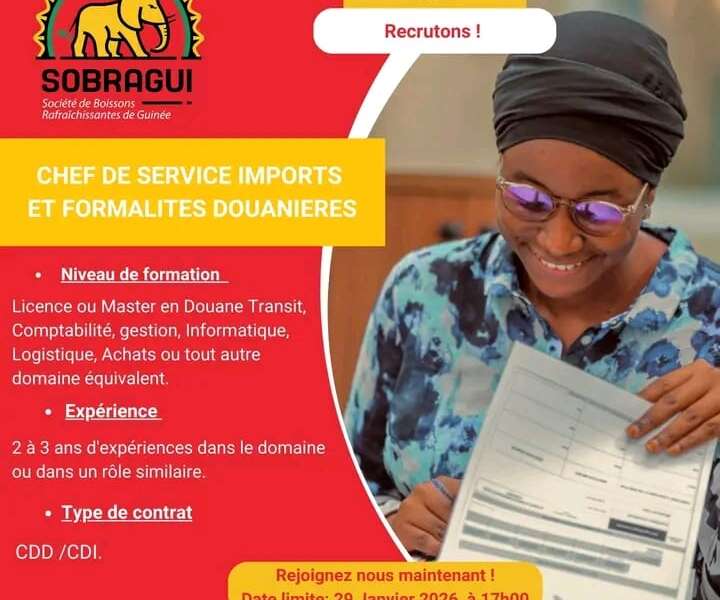 RECRUTE CHEF DE SERVICE IMPORTS ET FORMALITE DOUANIERES