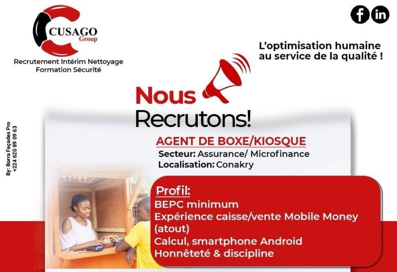 RECRUTE AGENT DE BOXE/KIOSQUE