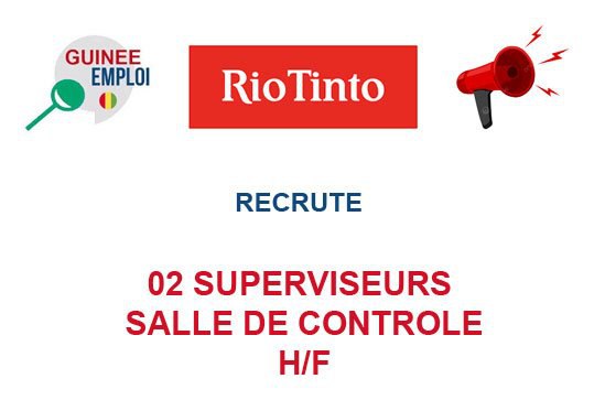 RECRUTE 02 SUPERVISEURS SALLE DE CONTROLE H/F