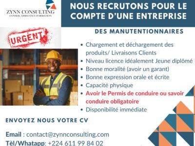 RECRUTE DES MANUTENTIONNAIRES