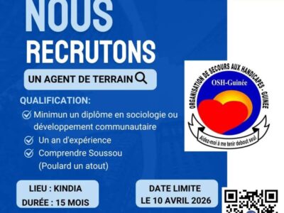RECRUTE UN AGENT DE TERRAIN