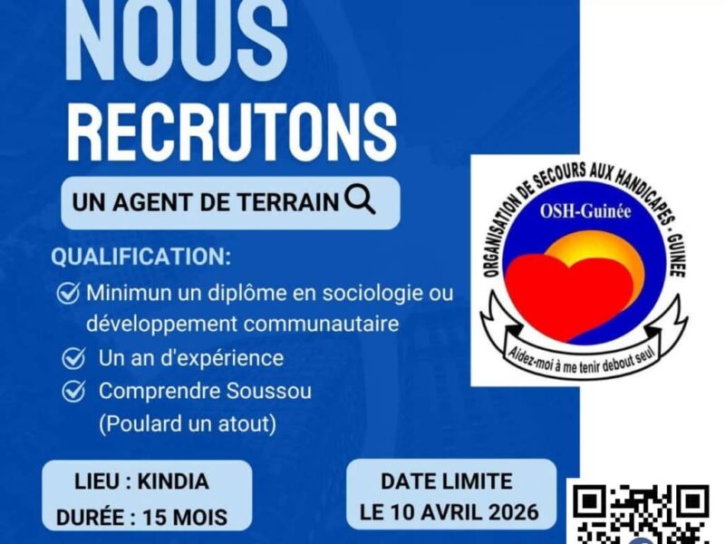 RECRUTE UN AGENT DE TERRAIN