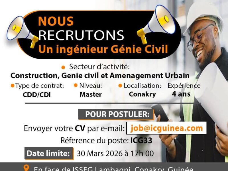 RECRUTE UN INGENIEUR GENIE CIVIL