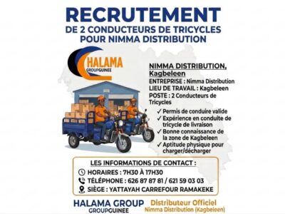 RECRUTE 2 CONDUCTEURS DE TRYCICLES