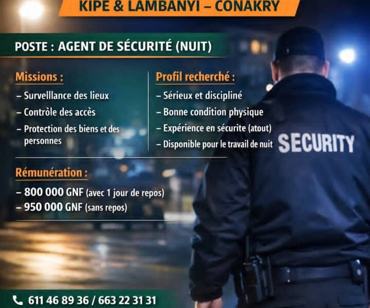 RECRUTE DES AGENTS DE SECURITE