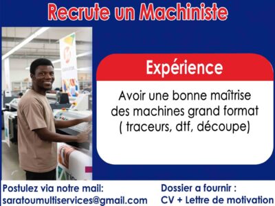RECRUTE UN MACHINISTE