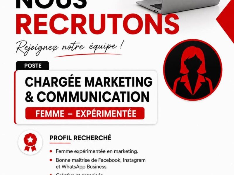 RECRUTE CHARGEE MARKETING & COMMUNICATION