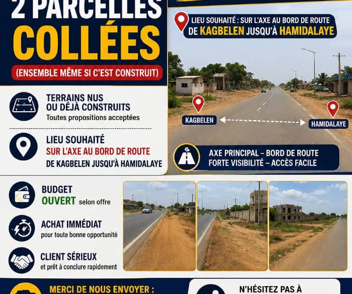 VENTE DE 2 PARCELLES COLLEES