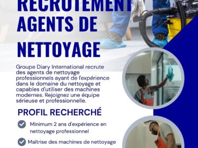 RECRUTEMENT DE 05 AGENTS DE NETTOYAGE PROFFESSIONNELS