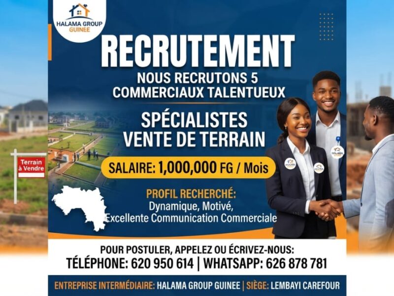 RECRUTEMENT DE SPECIALISTES EN VENTE DE TERRAINS
